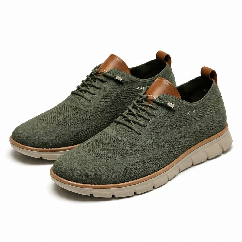 Men's Breathable Knit Lace-Up Casual Oxford Sneakers - Verde
