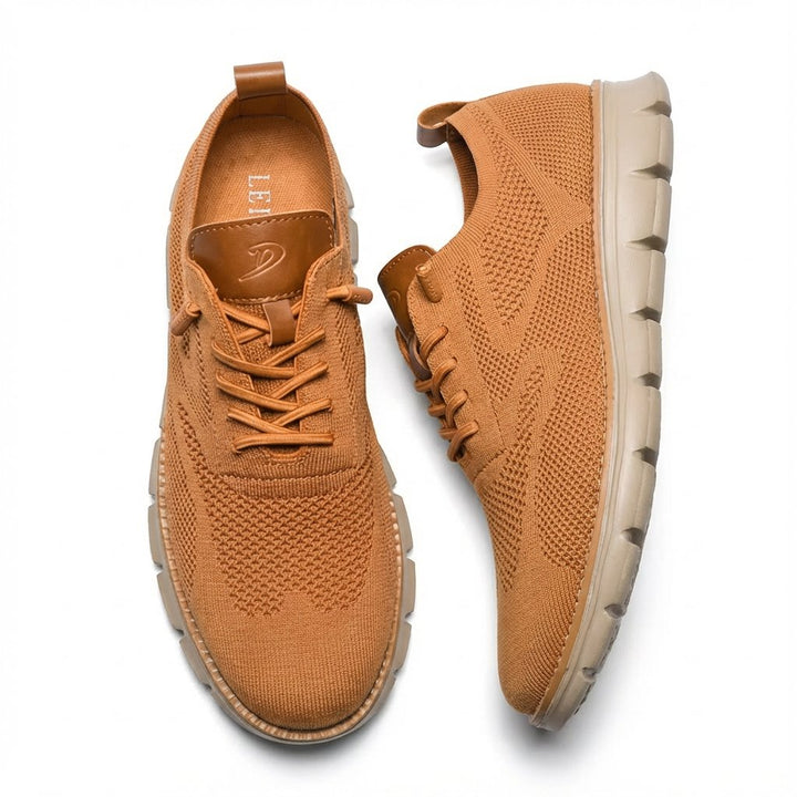 Men's Breathable Knit Lace-Up Casual Oxford Sneakers - Camello