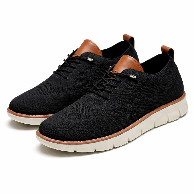 Men's Breathable Knit Lace-Up Casual Oxford Sneakers - Negro
