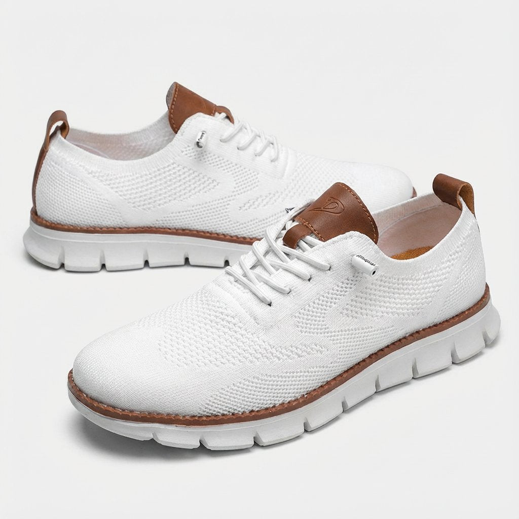 Men's Breathable Knit Lace-Up Casual Oxford Sneakers - Blanco