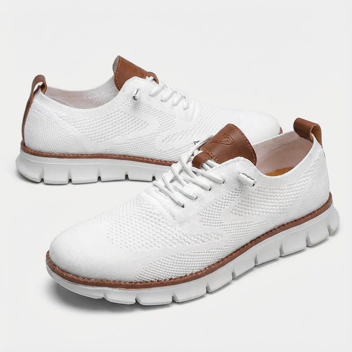 Men's Breathable Knit Lace-Up Casual Oxford Sneakers - Blanco