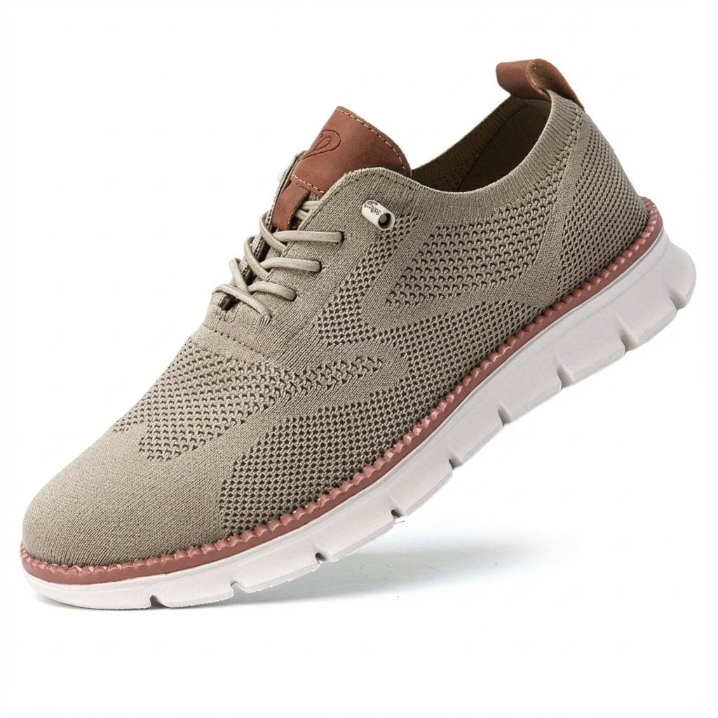 Men's Breathable Knit Lace-Up Casual Oxford Sneakers - Caqui
