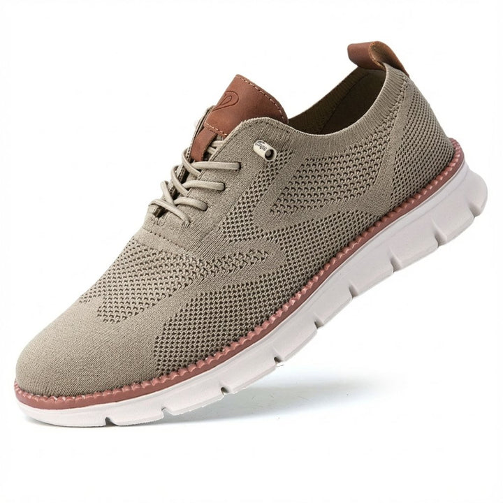 Men's Breathable Knit Lace-Up Casual Oxford Sneakers - Caqui