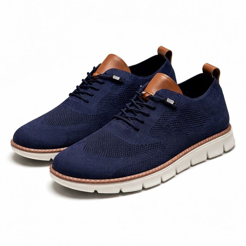 Men's Breathable Knit Lace-Up Casual Oxford Sneakers - Azul marino