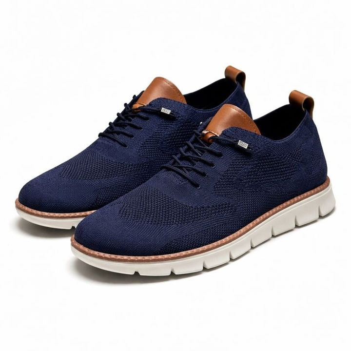 Men's Breathable Knit Lace-Up Casual Oxford Sneakers - Azul marino