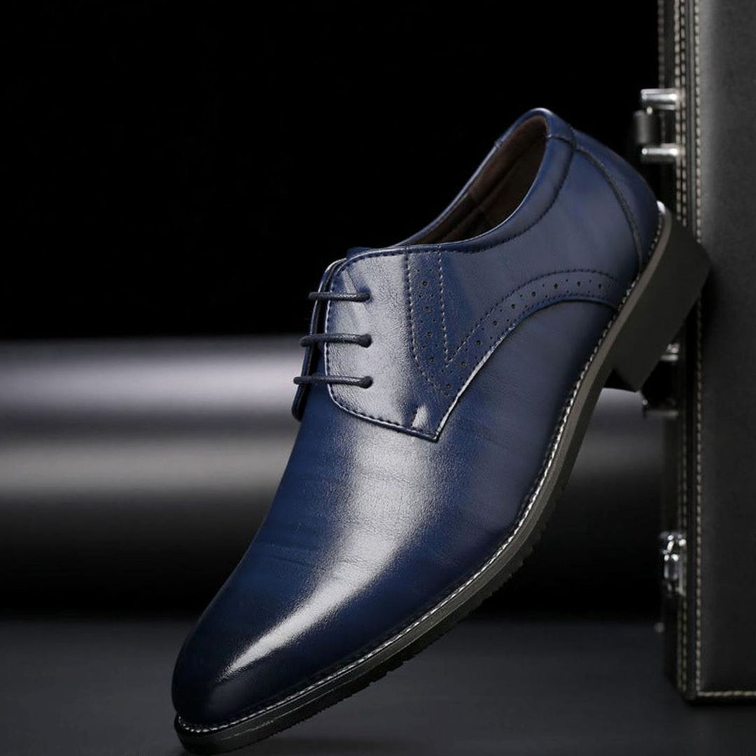 Men's Brogue Lace-Up Leather Oxford Dress Shoes - Blue