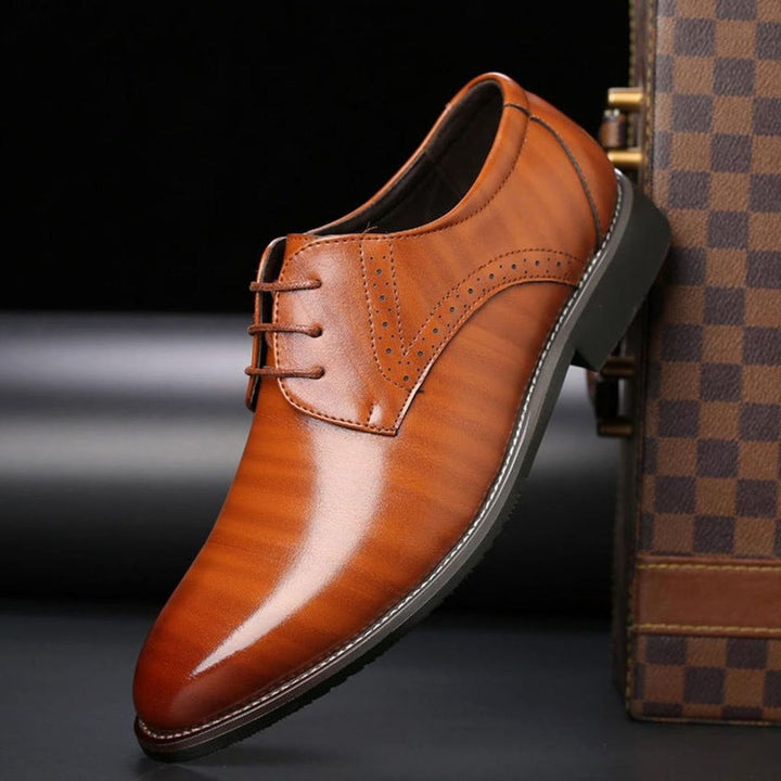 Men's Brogue Lace-Up Leather Oxford Dress Shoes - Yellow