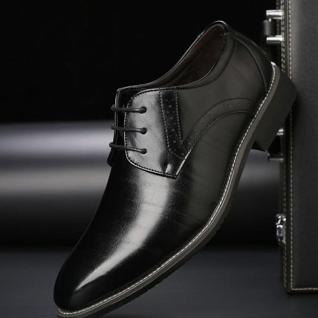Men's Brogue Lace-Up Leather Oxford Dress Shoes - Black