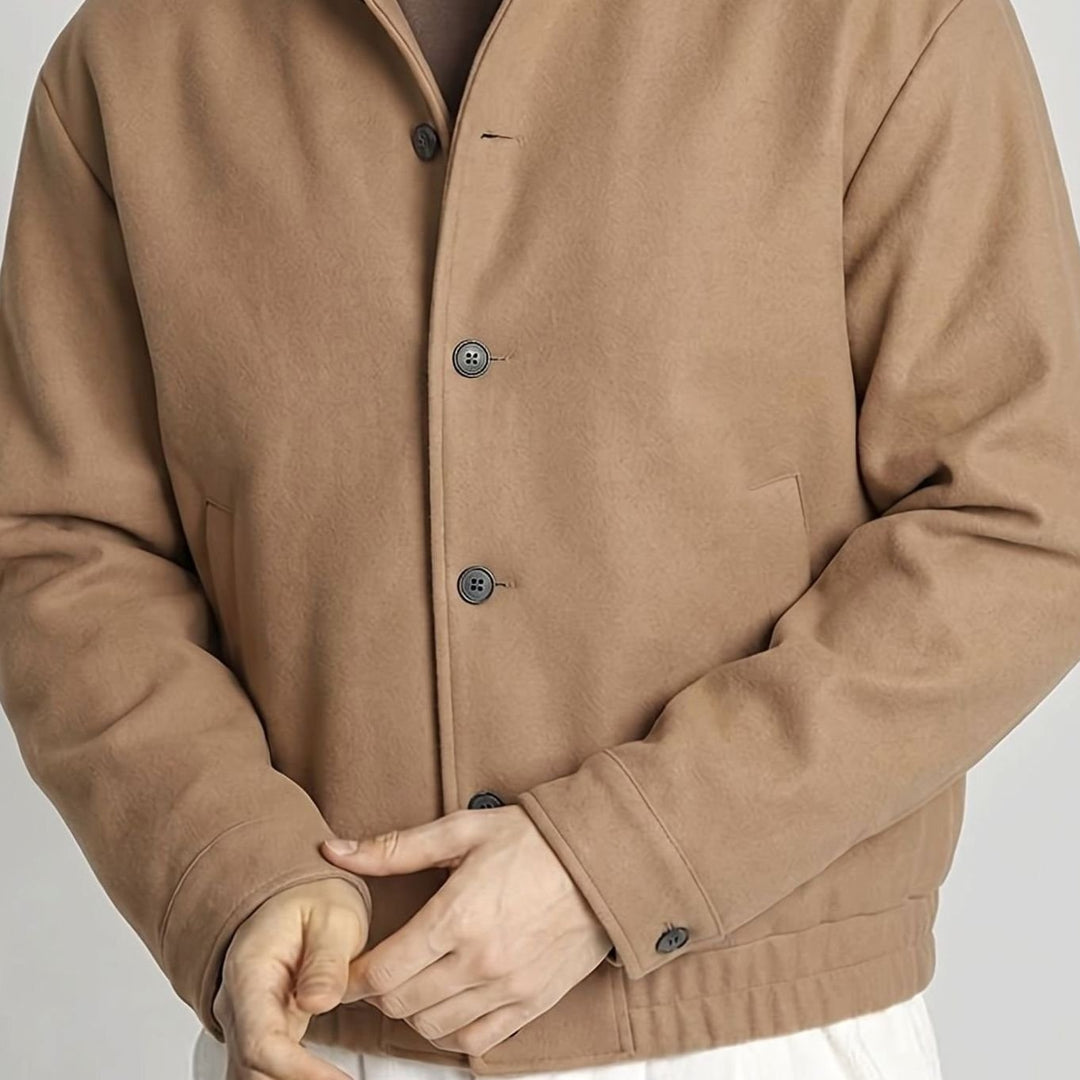Men's Button-Front Stand-Collar Bomber Jacket - Khaki