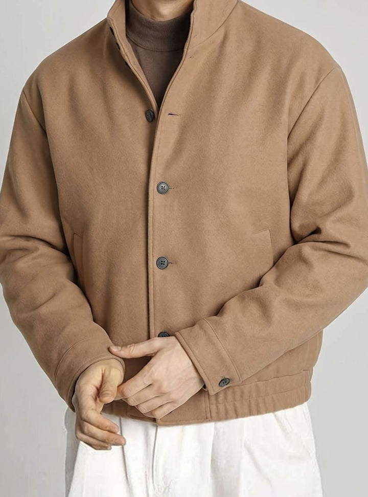 Men's Button-Front Stand-Collar Bomber Jacket