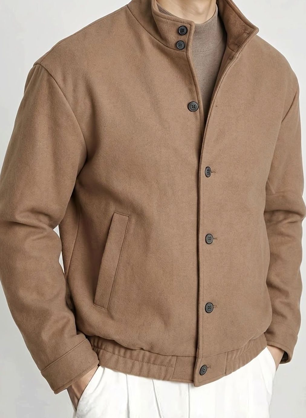 Men's Button-Front Stand-Collar Bomber Jacket