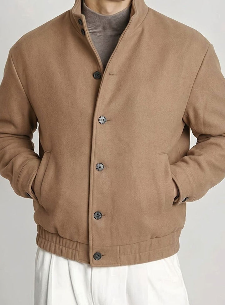 Men's Button-Front Stand-Collar Bomber Jacket