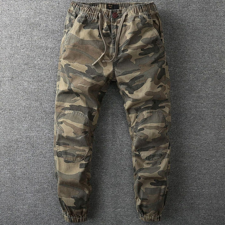 Men's Camo Print Elastic Drawstring Jogger Pants - Gray