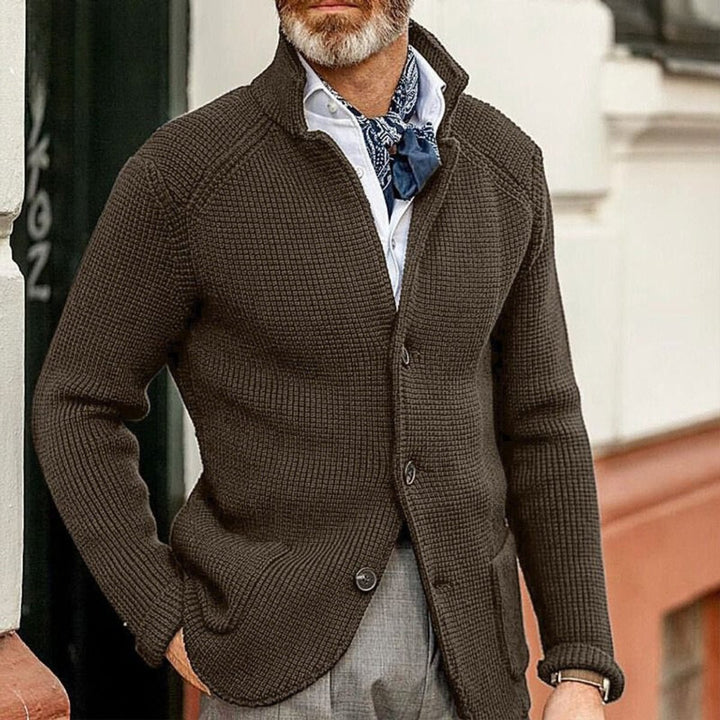 Mens Cardigan Button-Front Waffle-Knit Blazer Sweater - Coffee