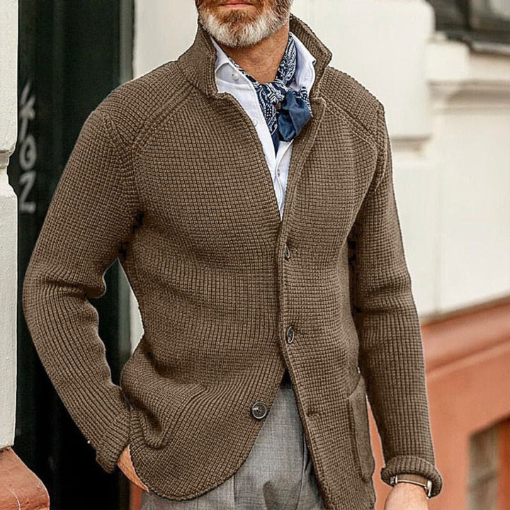 Mens Cardigan Button-Front Waffle-Knit Blazer Sweater - Brown