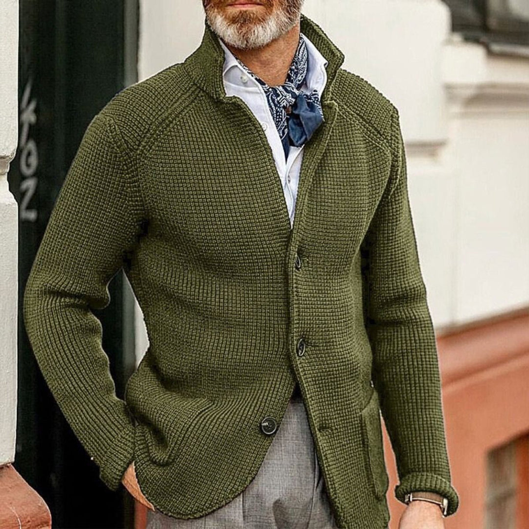 Mens Cardigan Button-Front Waffle-Knit Blazer Sweater - Green