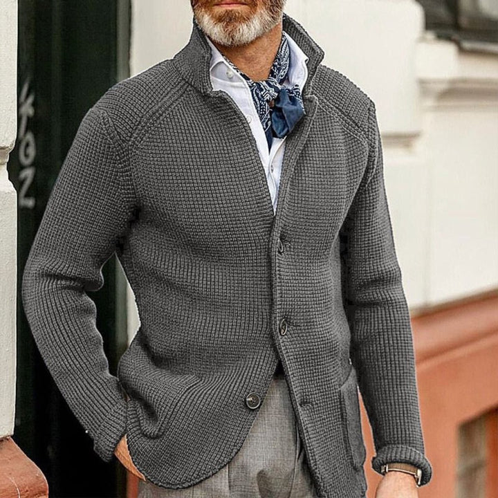Mens Cardigan Button-Front Waffle-Knit Blazer Sweater - Gray