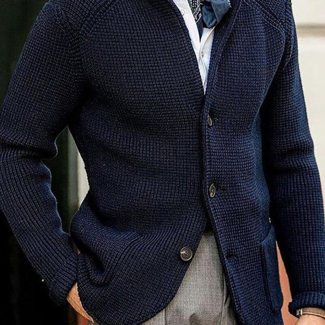 Mens Cardigan Button-Front Waffle-Knit Blazer Sweater - Blue