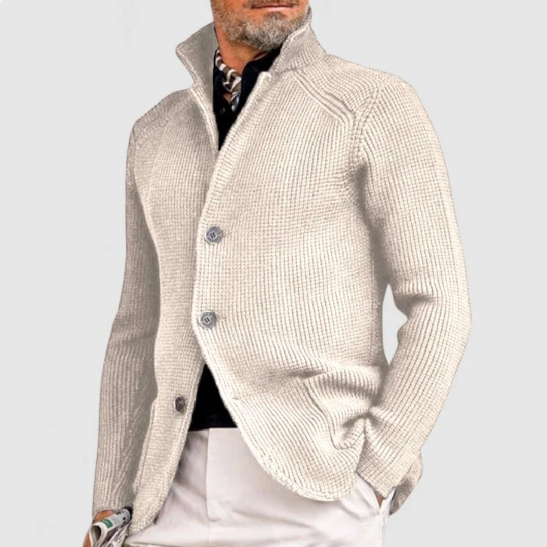 Mens Cardigan Button-Front Waffle-Knit Blazer Sweater - White