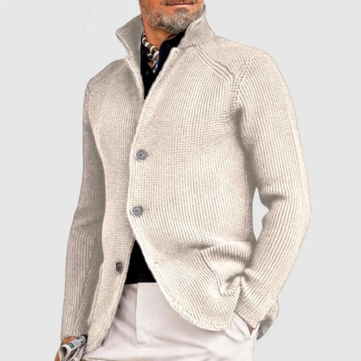 Mens Cardigan Button-Front Waffle-Knit Blazer Sweater - White