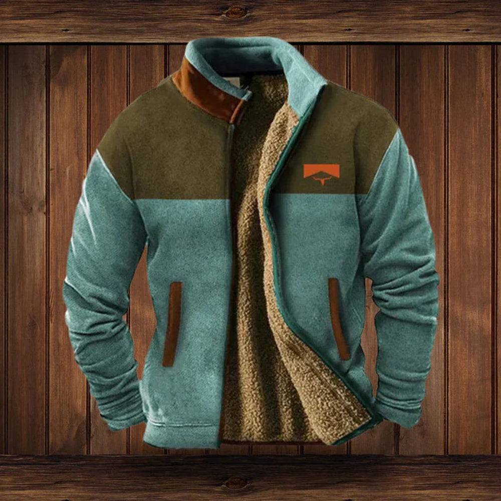 Mens Cardigan Sherpa-Lined Aztec Print Full-Zip Fleece Jacket - Blue