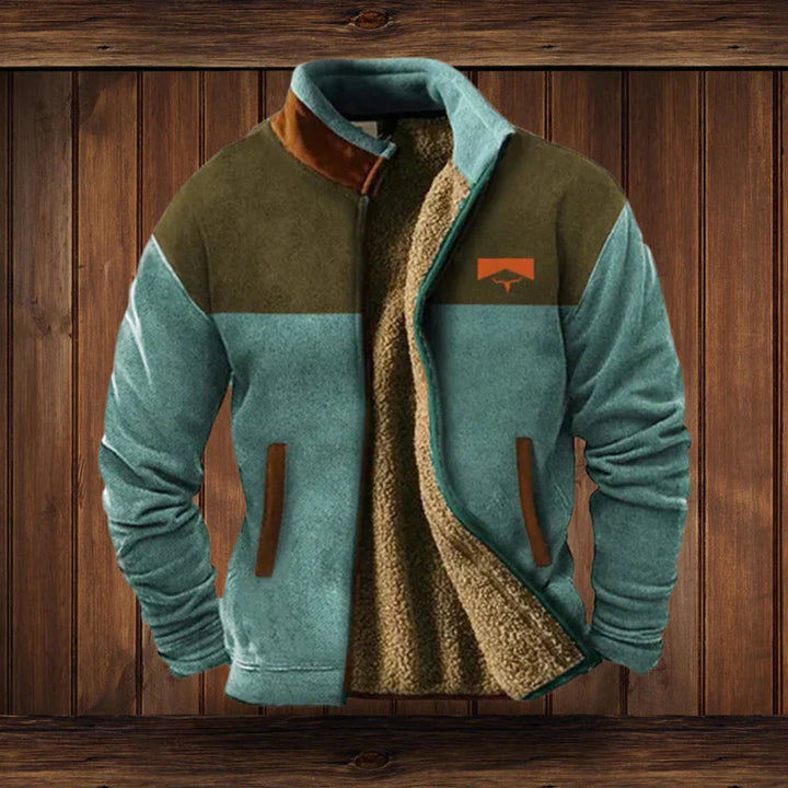 Mens Cardigan Sherpa-Lined Aztec Print Full-Zip Fleece Jacket - Blue