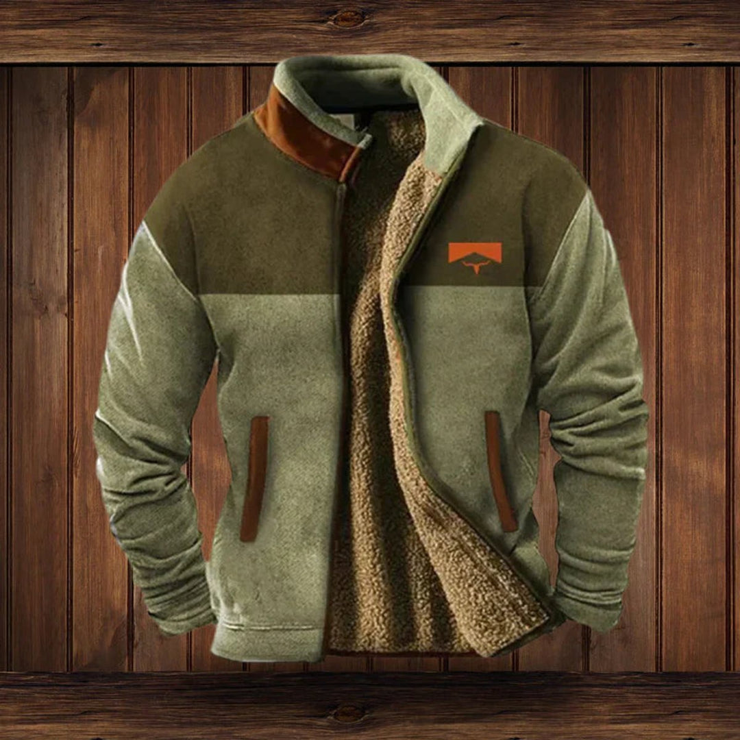 Mens Cardigan Sherpa-Lined Aztec Print Full-Zip Fleece Jacket - Green