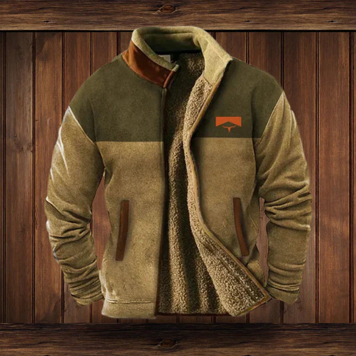 Mens Cardigan Sherpa-Lined Aztec Print Full-Zip Fleece Jacket - Brown