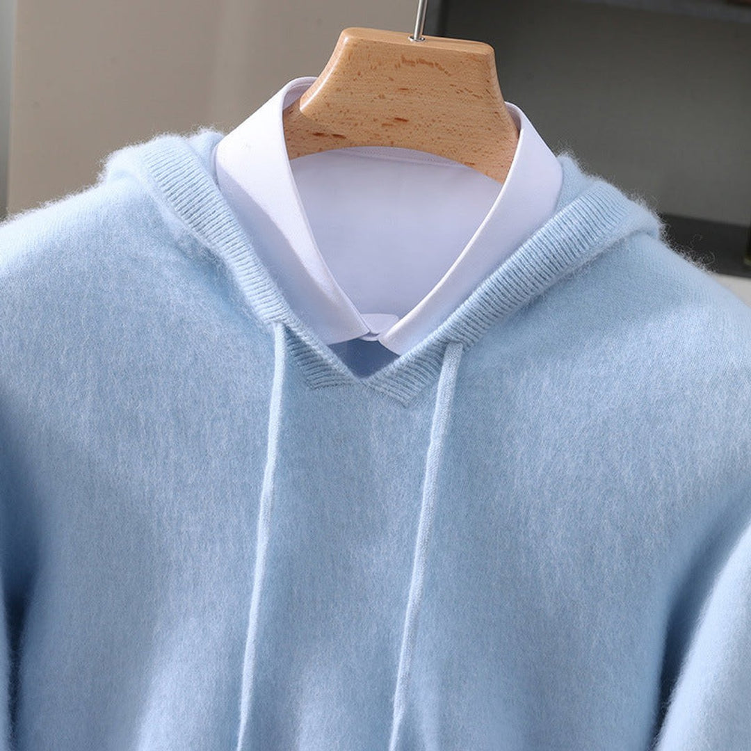 Men's Cashmere Hooded Pullover Sweater Drawstring Knit