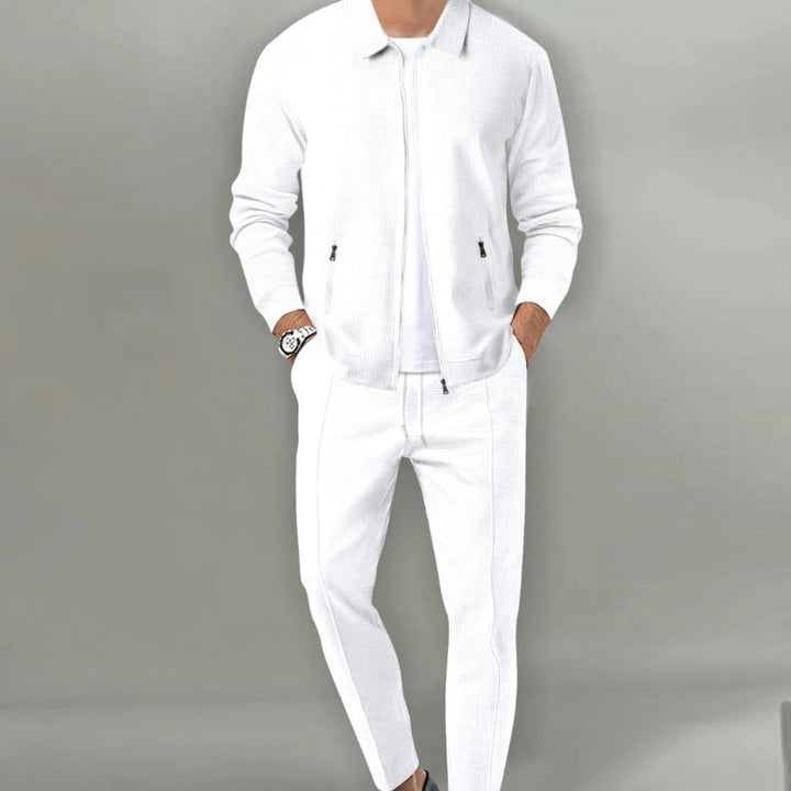 Men's Casual Tracksuit Two-Piece Zip-Up Jacket Jogger Pants Set - White