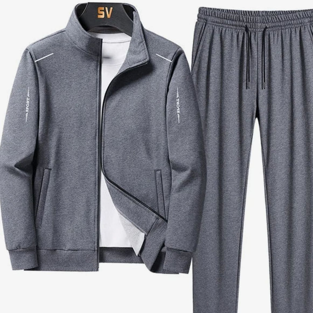 Men's Casual Tracksuit Zip-Up Jacket Jogger Pants Two-Piece Set - Gray
