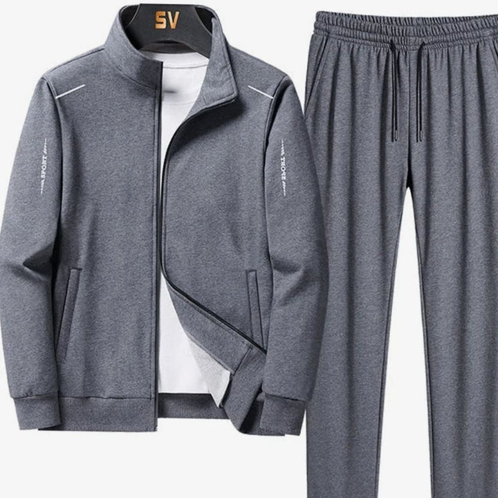 Men's Casual Tracksuit Zip-Up Jacket Jogger Pants Two-Piece Set - Gray