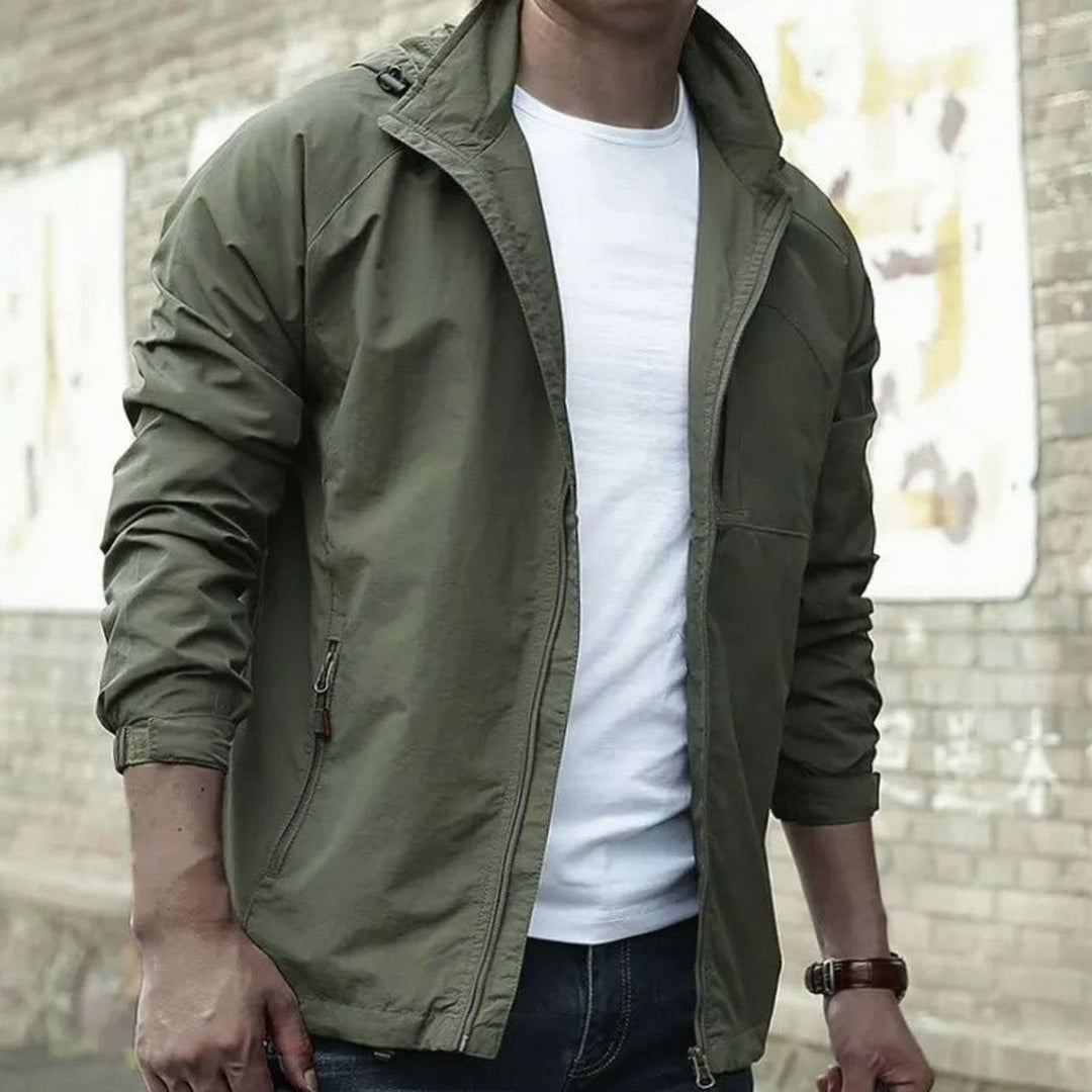 Men's Casual Zip-Up Stand-Collar Street Jacket - Green