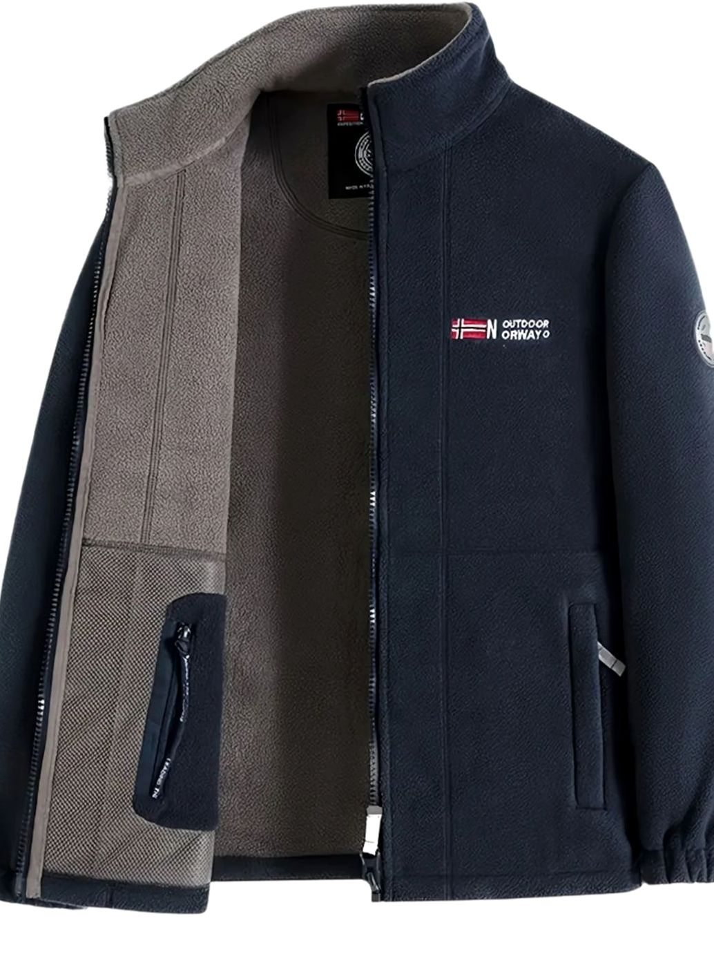 Men's Classic Full-Zip Stand-Collar Outdoor Fleece Jacket - Navy