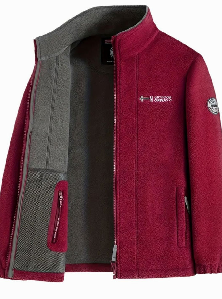Men's Classic Full-Zip Stand-Collar Outdoor Fleece Jacket - Red