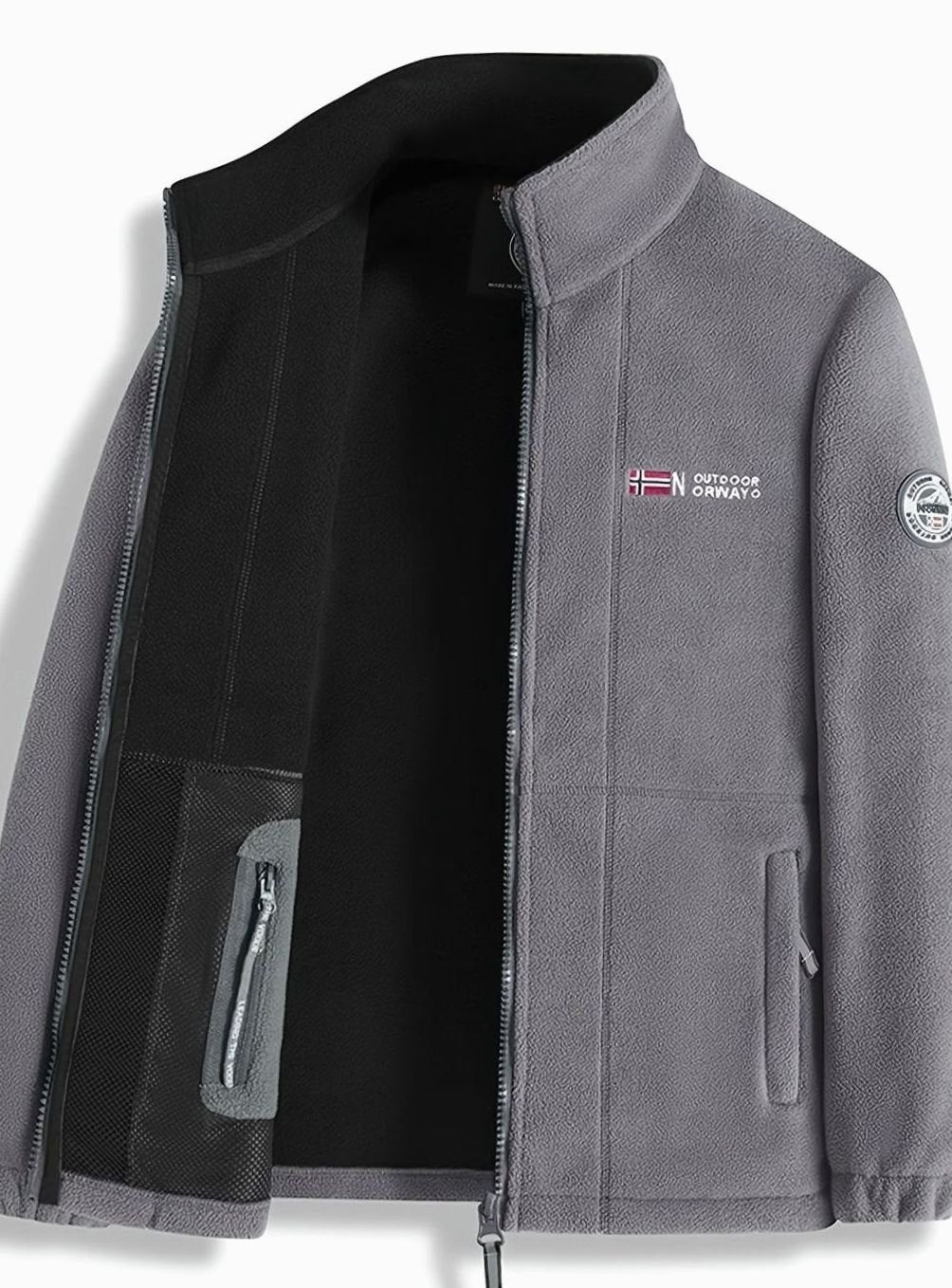 Men's Classic Full-Zip Stand-Collar Outdoor Fleece Jacket - Gray