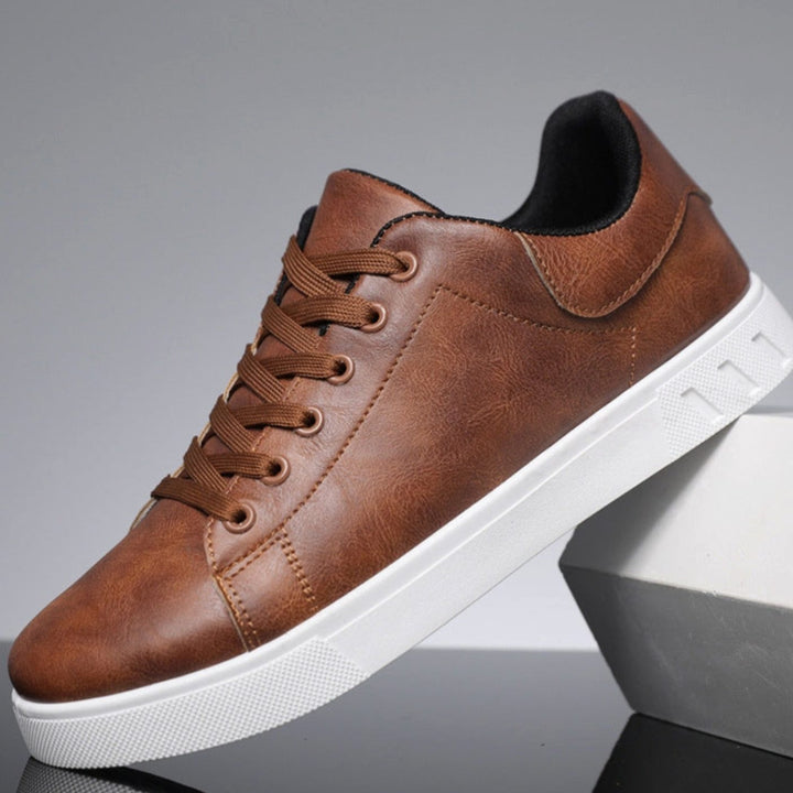 Men's Classic Lace-Up Low-Cut Faux Leather Top Sneakers