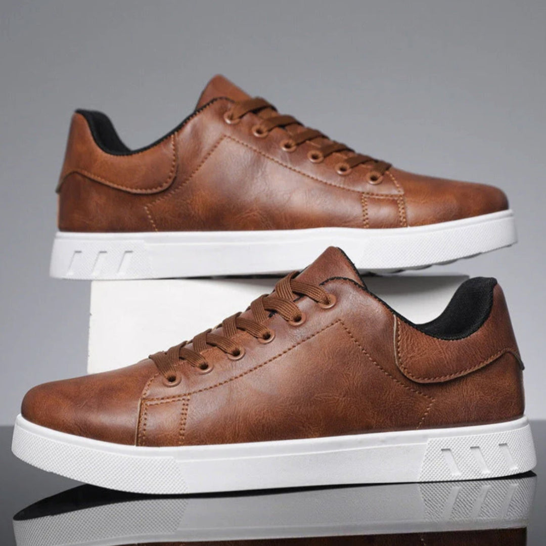 Men's Classic Lace-Up Low-Cut Faux Leather Top Sneakers - Brown