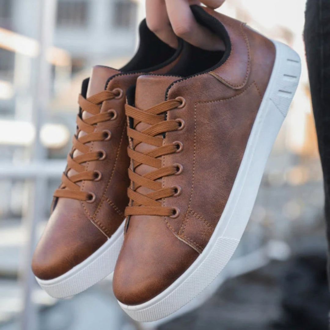 Men's Classic Lace-Up Low-Cut Faux Leather Top Sneakers