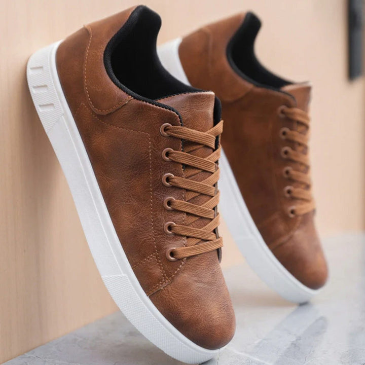 Men's Classic Lace-Up Low-Cut Faux Leather Top Sneakers