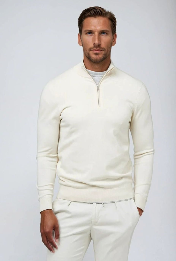 Men's Classic Quarter-Zip Knit Sweater - White