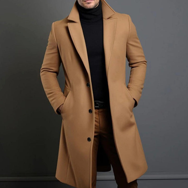 Men's Classic Tailored Lapel Long Overcoat - Brown