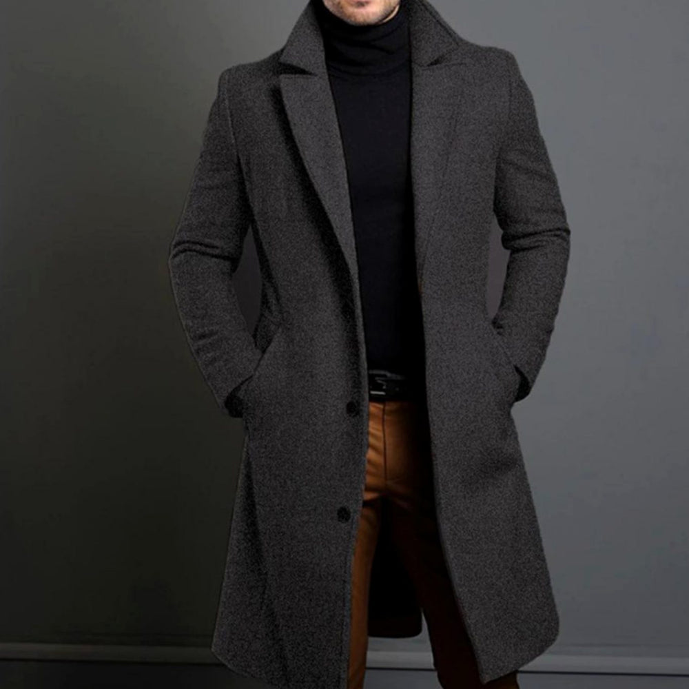 Men's Classic Tailored Lapel Long Overcoat - Grey