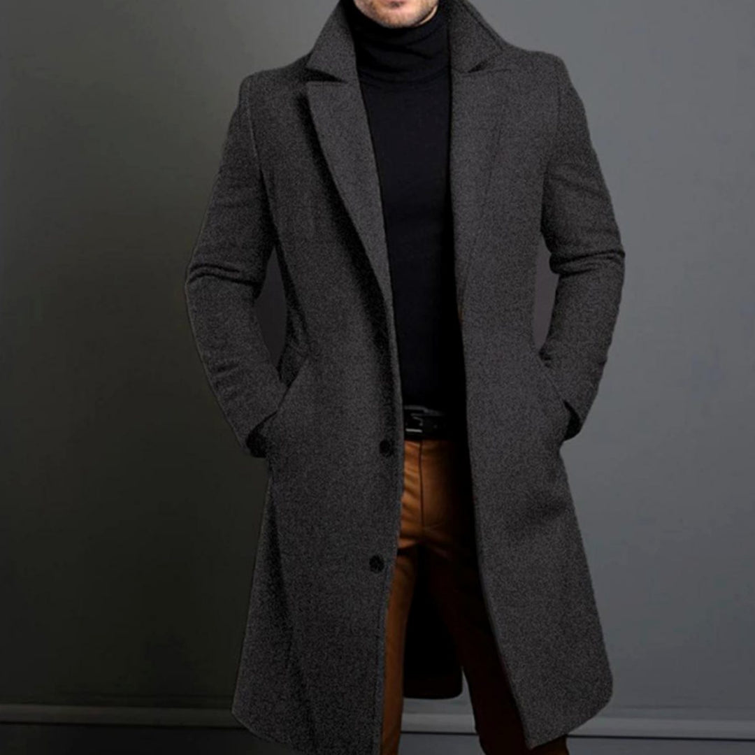 Men's Classic Tailored Lapel Long Overcoat - Grey