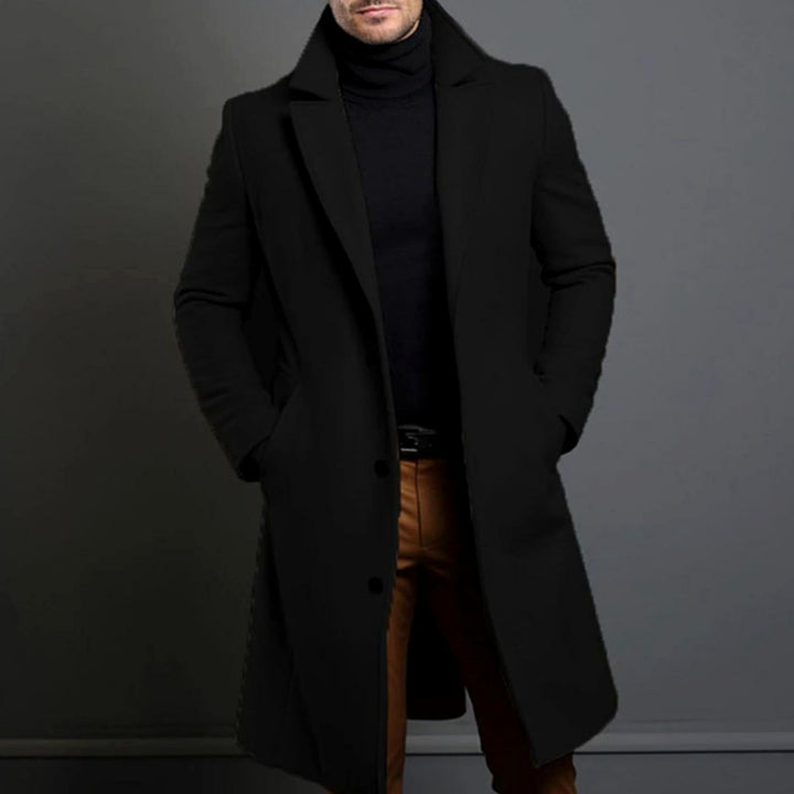 Men's Classic Tailored Lapel Long Overcoat - Black