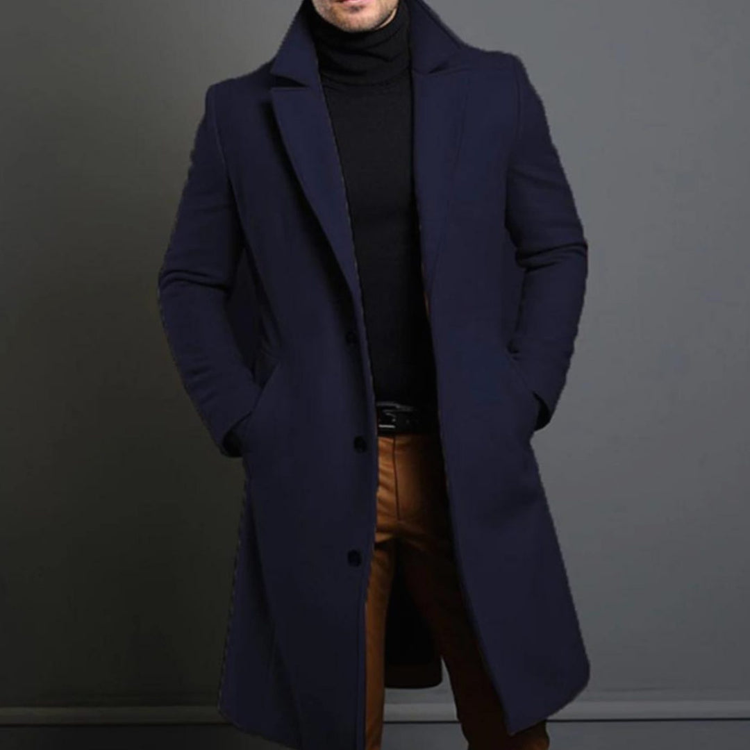 Men's Classic Tailored Lapel Long Overcoat - Blue