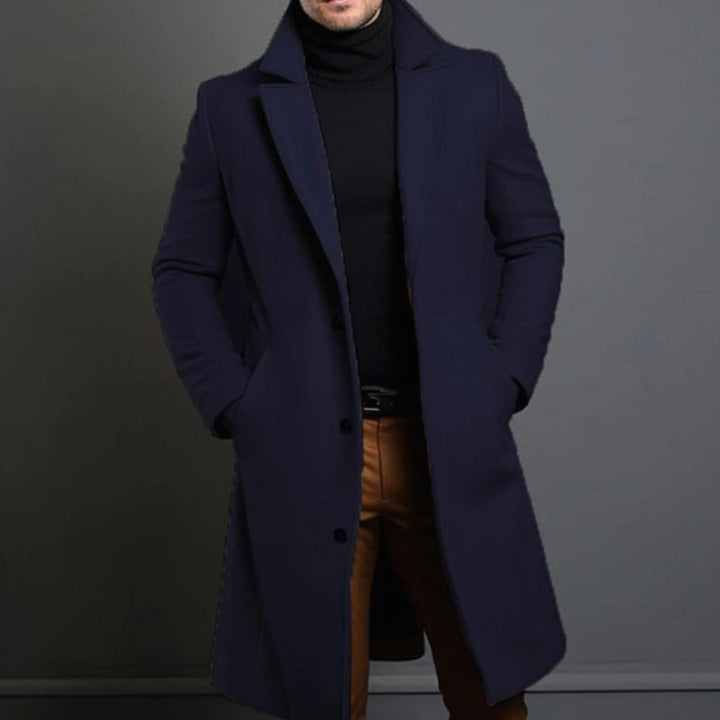 Men's Classic Tailored Lapel Long Overcoat - Blue