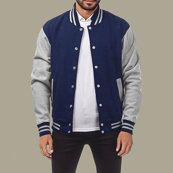 Men's Classic Varsity Bomber Jacket Snap-Button Regular Fit