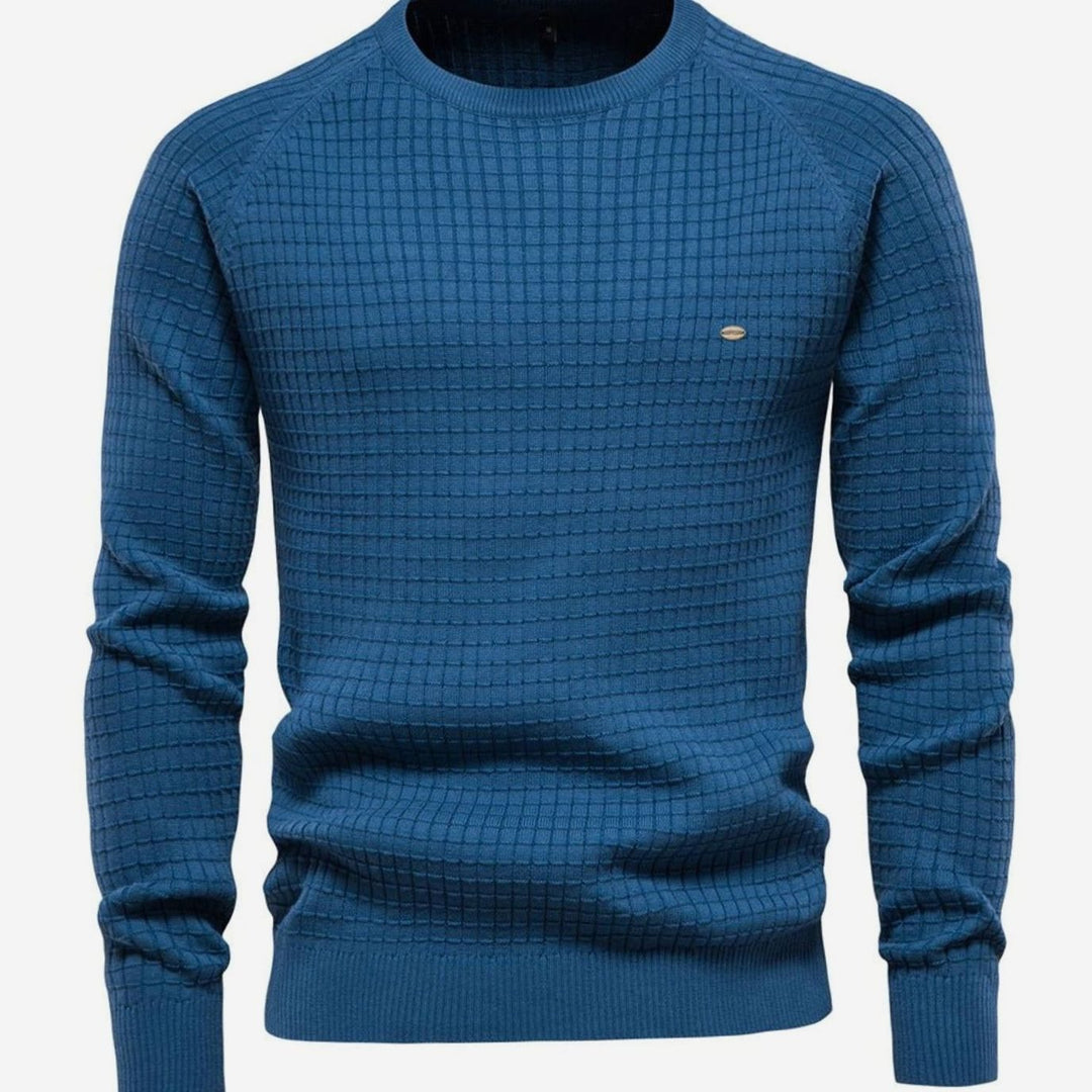 Men's Classic Waffle-Knit Crewneck Casual Sweater - Blue