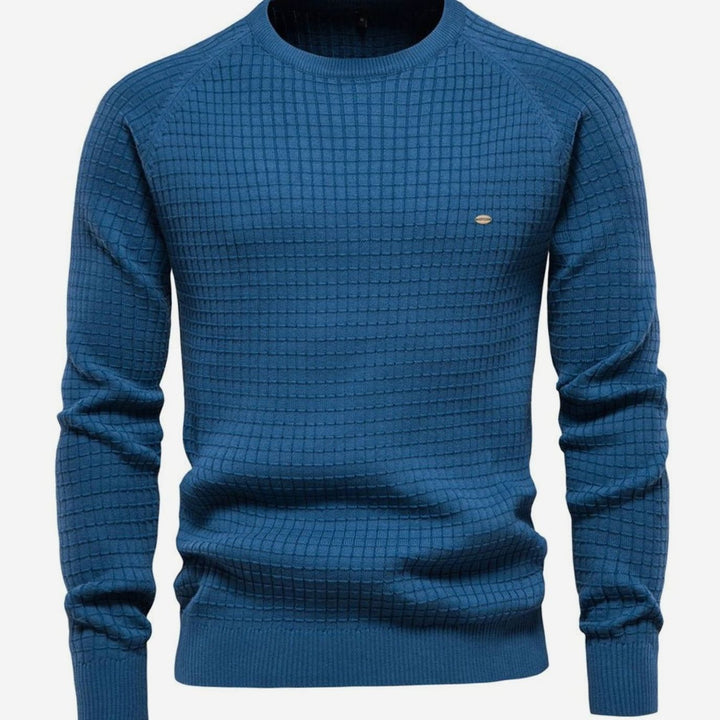 Men's Classic Waffle-Knit Crewneck Casual Sweater - Blue